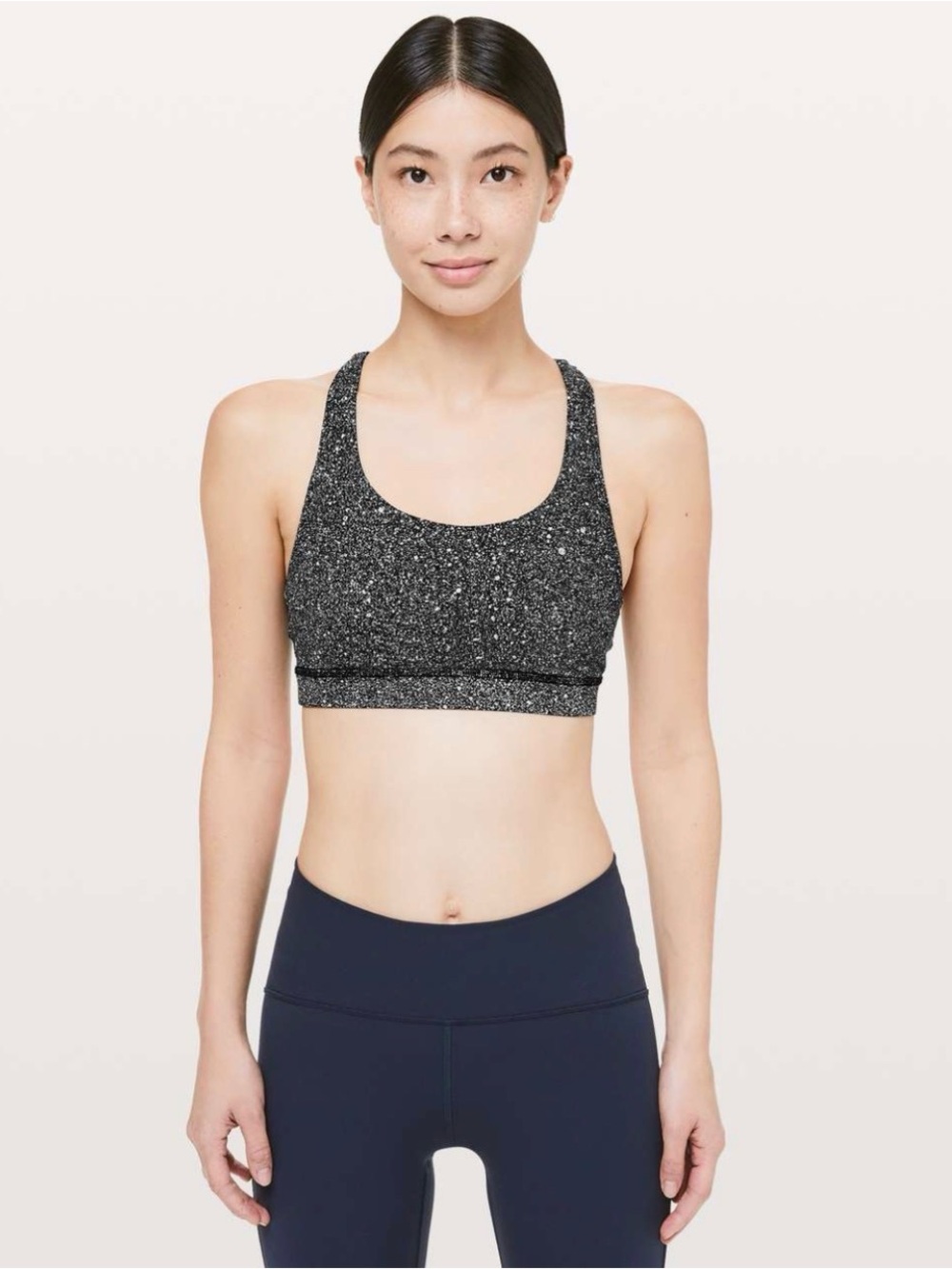 Lululemon Invigorate Bra Luminesce Splatter White Black / Black EUC Size 6